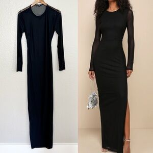 NWOT Pristine Poise Black Mesh Cutout Long Sleeve Maxi Dress
